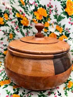 Source Unknown Wooden Lidded Bowl - Brown